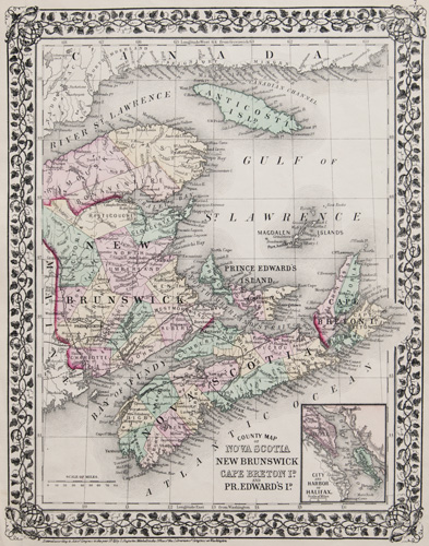 Map of Quebec in Counties 1862
